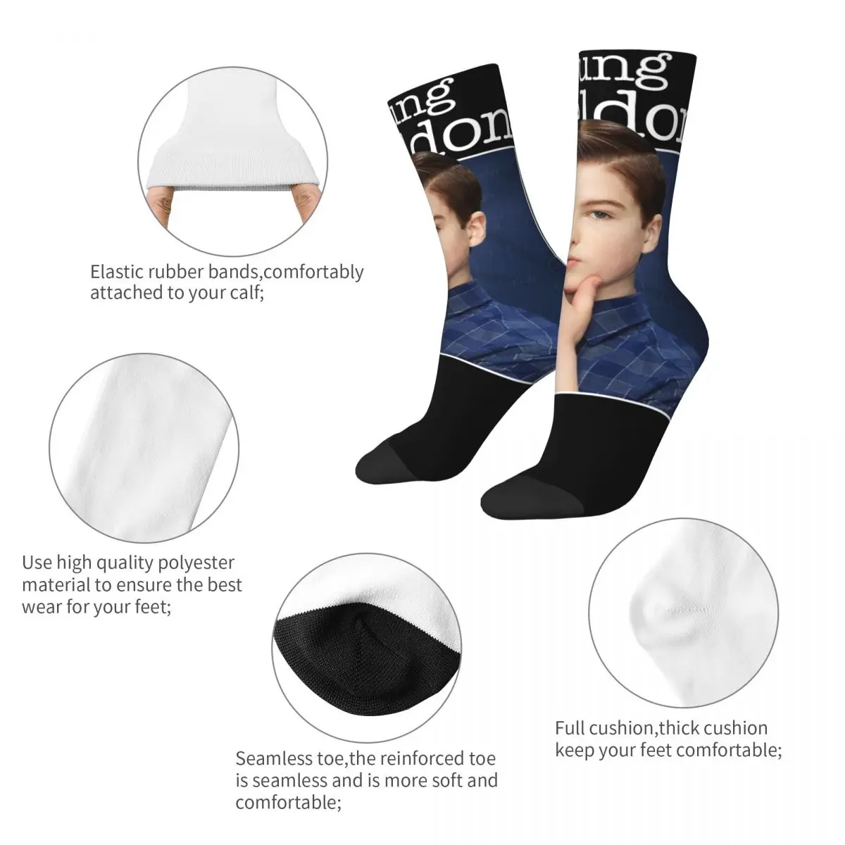 Young Sheldon Funny Comedy Merch Crew Socks Compression Sheldon Cooper Sport Long Socks Cute for Men's Best Gift Idea