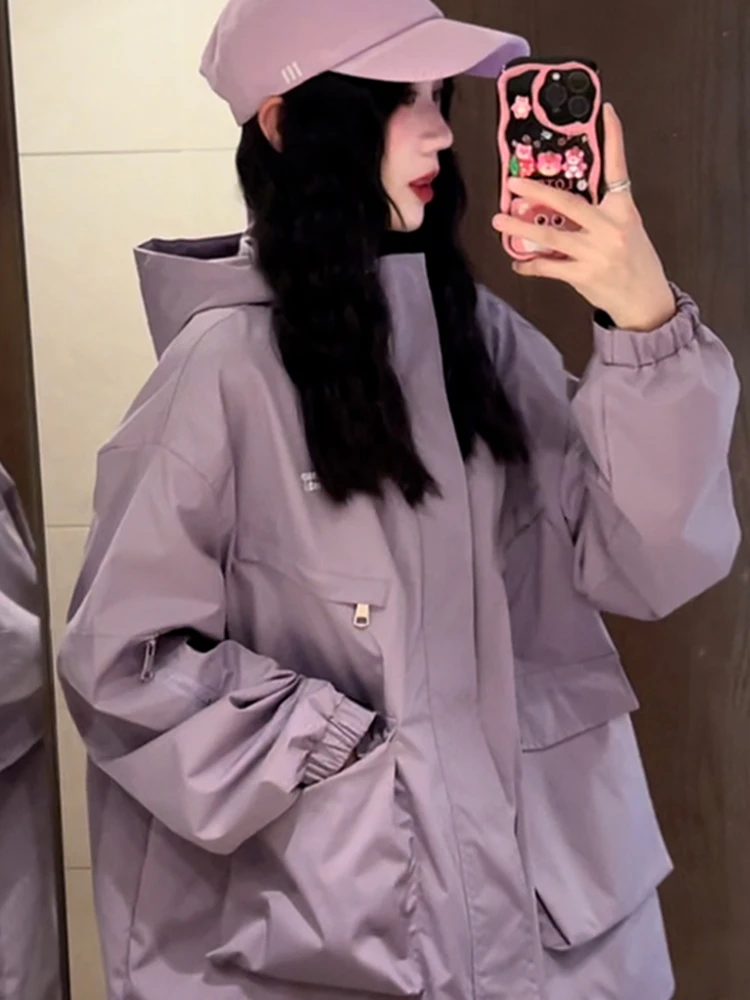 

Женская повседневная модная рабочая куртка с капюшоном, на молнии, с длинными рукавами, из полиэстера, свободного кроя