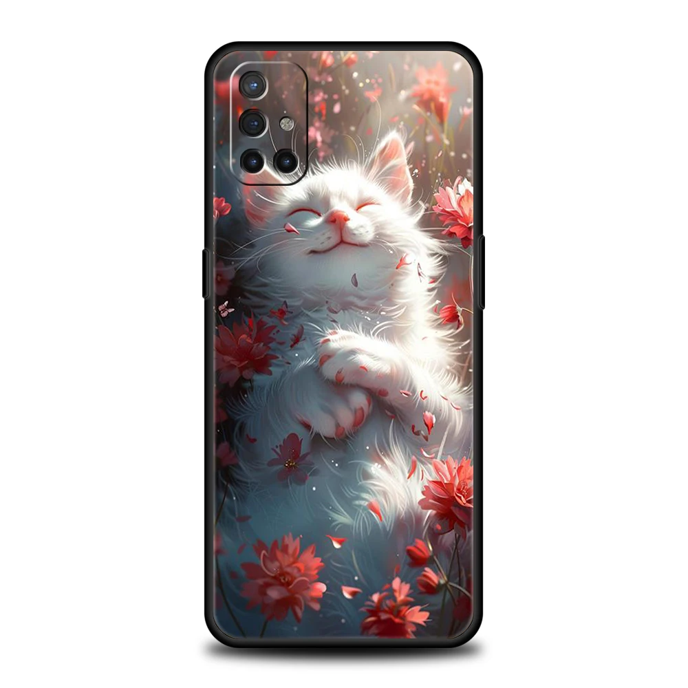 Cute Detection Cat Phone Case For Oneplus 10T 11 R10 Nord N100 N200 N10 10 7 8 9 7T 8T 9R 9RT CE 2 Z Pro 5G Soft TPU Cover Capas