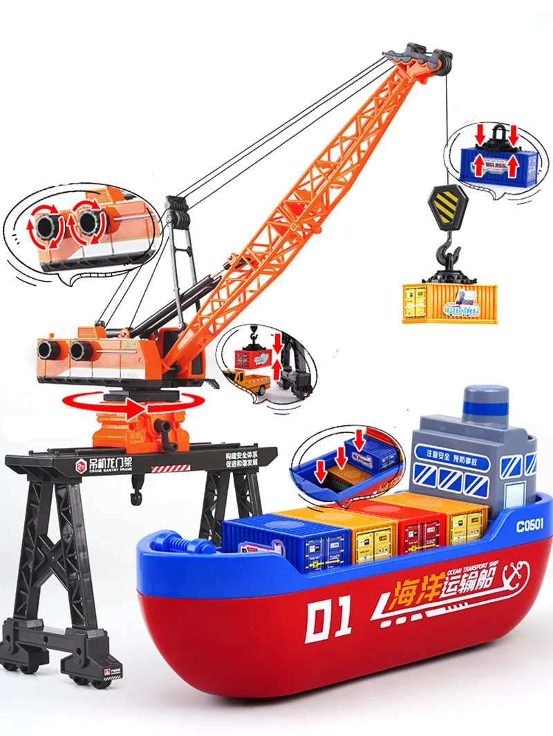 High simulation plastic engineering transport vehicle models,forklift tower crane toys,ship toys,wholesale