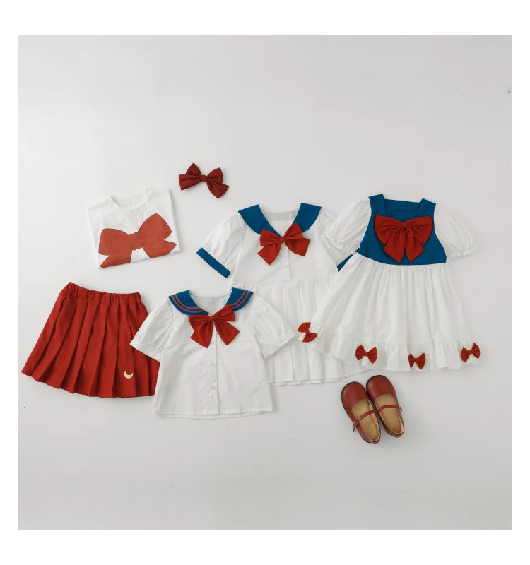 

Girl's Cute Bow Dress Beautiful Girl Small Lapel Baby Summer Loose Short Sleeved Skirt Trend