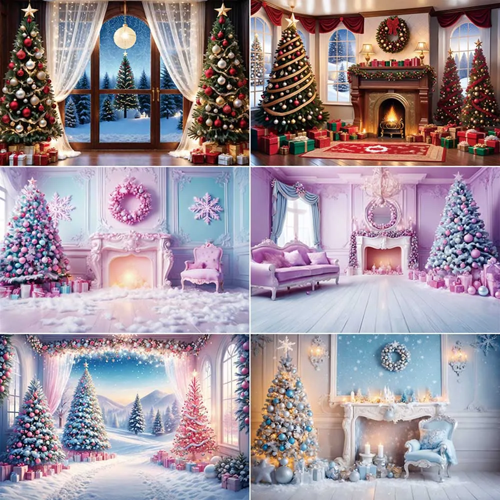 

MOON.QG Christmas Fireplace Photography Background Xmas Tree Home Decoration Backdrop Child Party Studio Back Drop Accessories