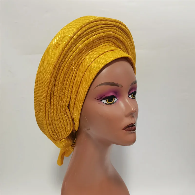 Hot African Femme Turban Hijab Nigeria Head Wrap Women Nigerian Auto Handmade Hat Fashion Cap For Wedding 1 Pcs/pack