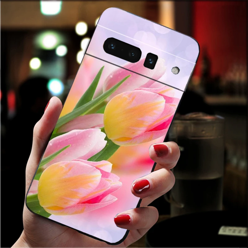 

Phone Case For Google Pixel 10 9 Pro XL 9A 8 7 6 Pro Pixel 8A 7A 6A Pixel 8 7 6 5 Tulips flower Red pink purple