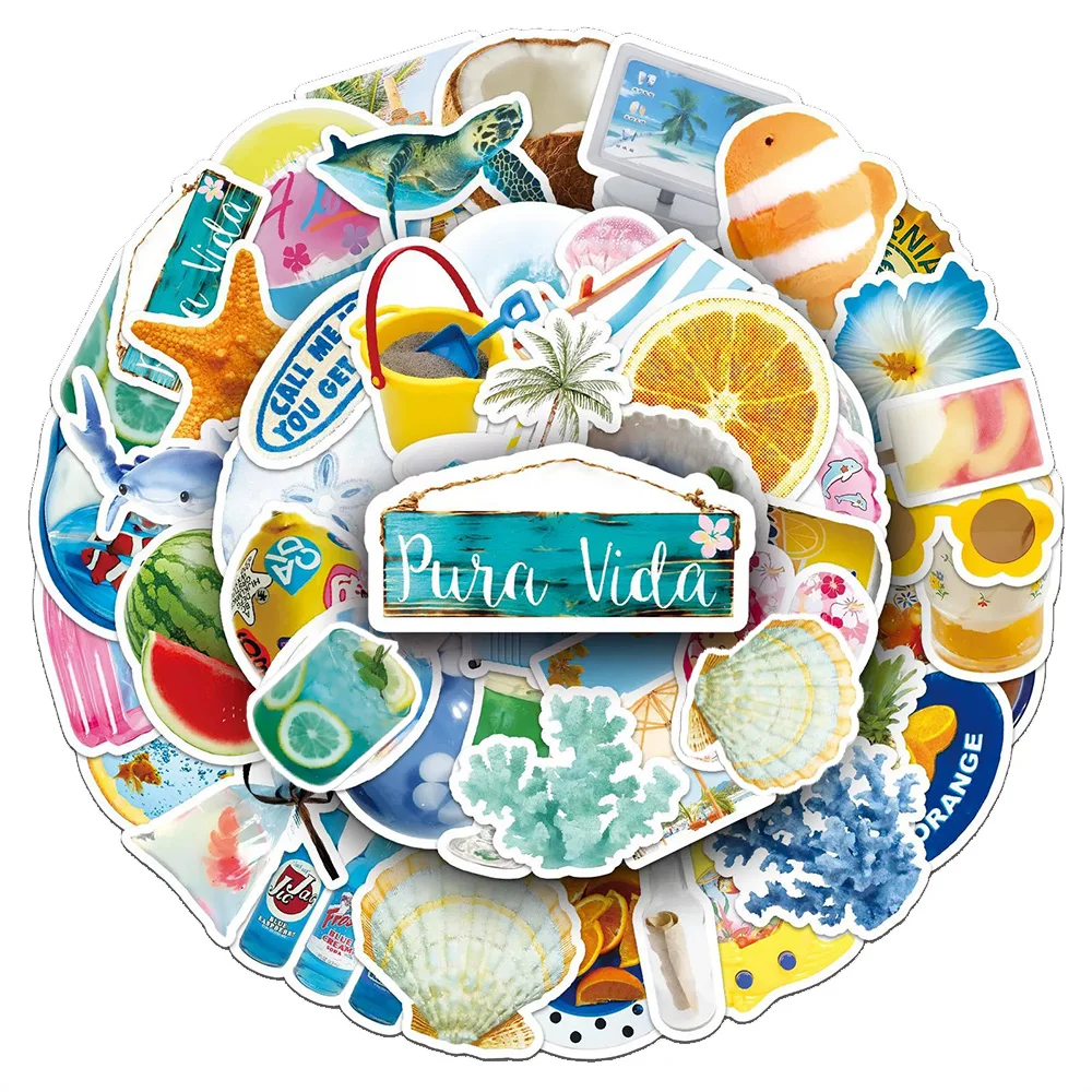 

10/30/50pcs Summer Beach Ins Style Graffiti Stickers Decoration DIY Phone Case Luggage Water Bottle Fresh Aesthetic Decals Gift