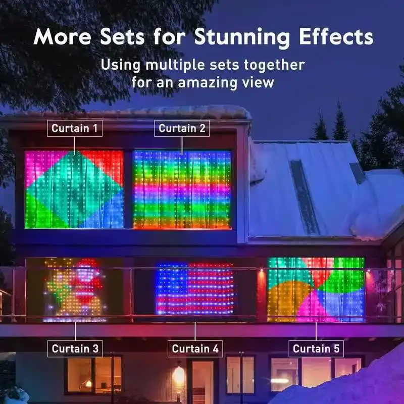 400LEDs Smart Curtain Lights Bluetooth LED String RGBIC DIY Music Change Display for Window Bedroom Christmas Party Decoration