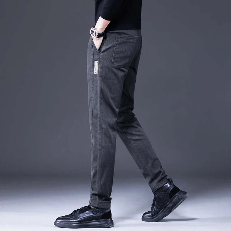 Business Fashion Men\'s Slim Pants Autumn New Elastic Casual Comfortable Little Feet Trousers Male Clothing Gray Black Blue