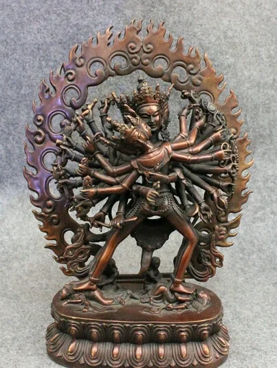 

wholesale factory 12inch Folk Tibet Temple Pure Bronze Kalacakra Kalachakra dus khor Buddha Statue