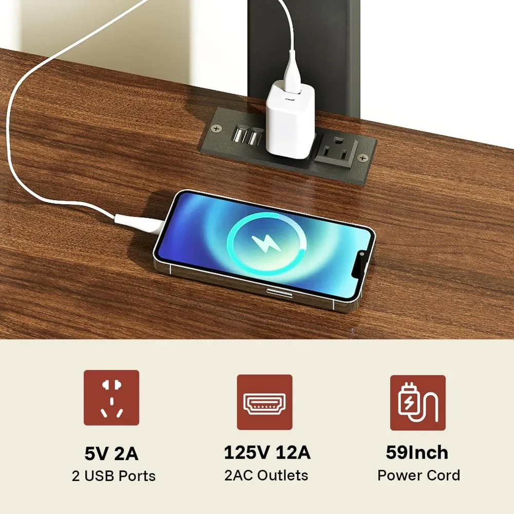 TV-Stand with Mount - Mid Century Modern Television Stands for 75 Inch TV - Walnut TV Console Table with Portable Outlets