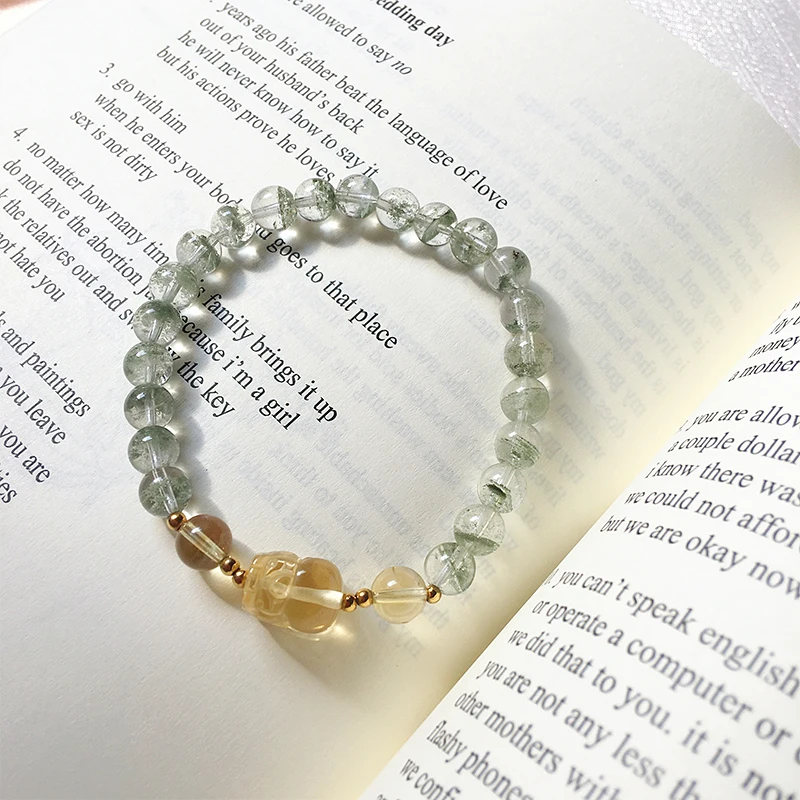 

Natural Green Phantom Quartz Bracelet Pi Yao/ Citrines Pi XIU Beads Bracelet for Good Luck and Feng Shui Wealth Fashion Jewelry