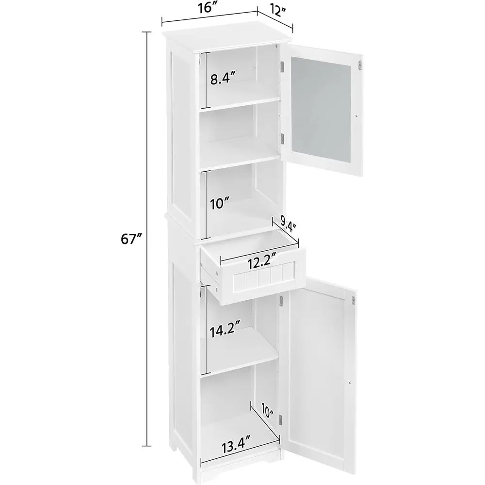 67”Tall Bathroom Storage Cabinet,Narrow loor Cabint with 2 Doand 1 Der,Slim Bathroom Organizers,Adjustable Shelves,Storage Unit view 3
