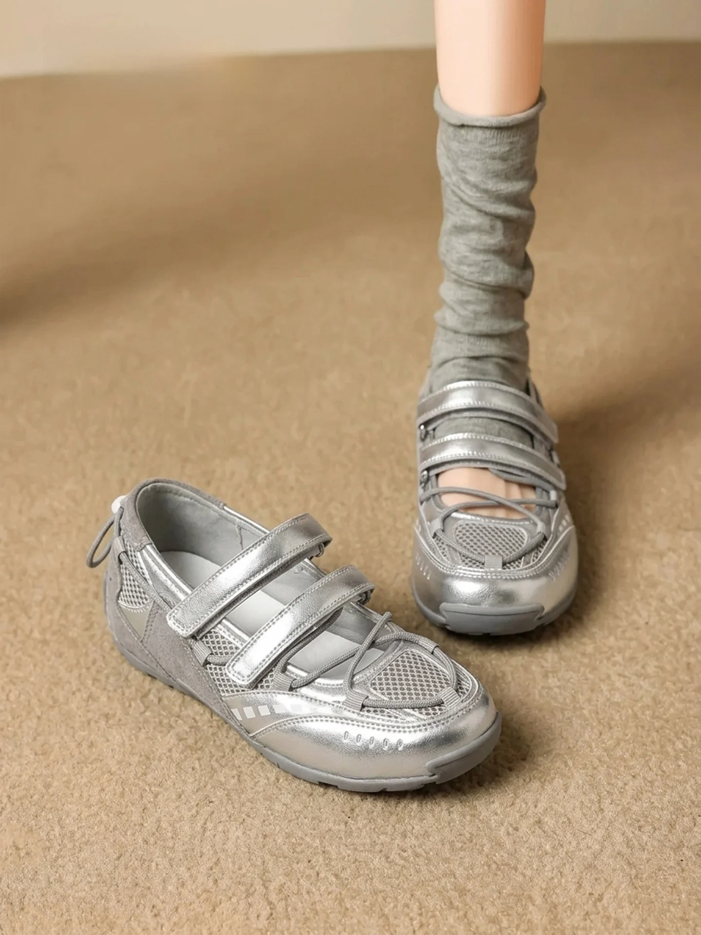 agsdon-silver-mary-jane-ballet-flat-women's-shoes-breathable-casual-cross-buckle-strap-spring-summer-fashion-single-shoes