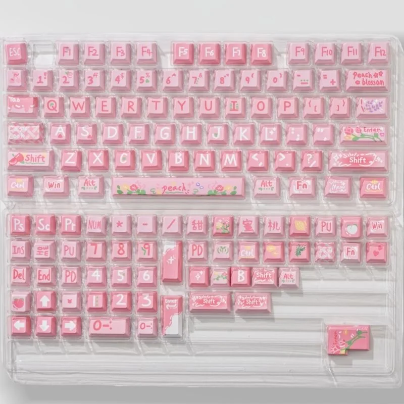 130 Key PBT Keycap Peach love MOA Height Keycap Five-sided Sublimation Cherry Height Pink Girl mechanical Keyboard Keycap