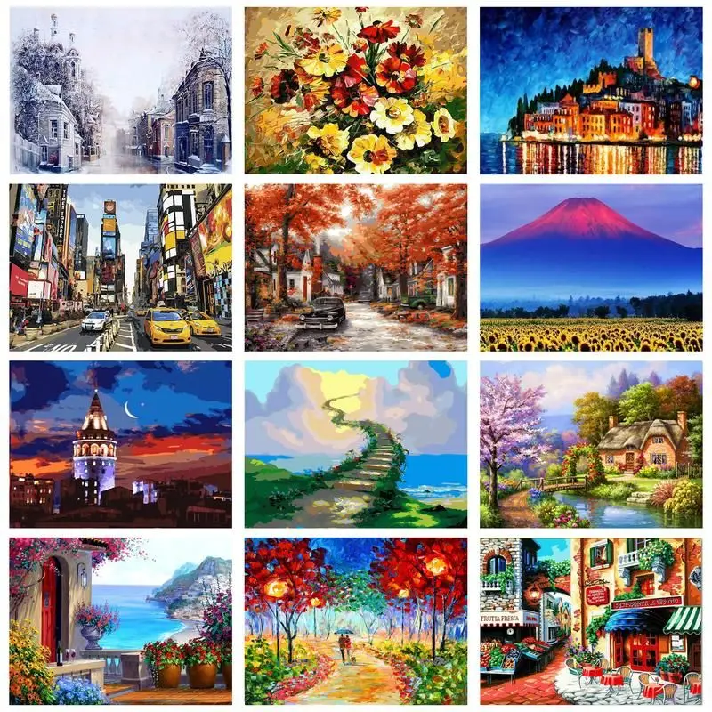 

CHENISTORY DIY Pictures By Number Landscape Kits Painting By Numbers Hand Painted Paintings Drawing On Canvas Home Decor
