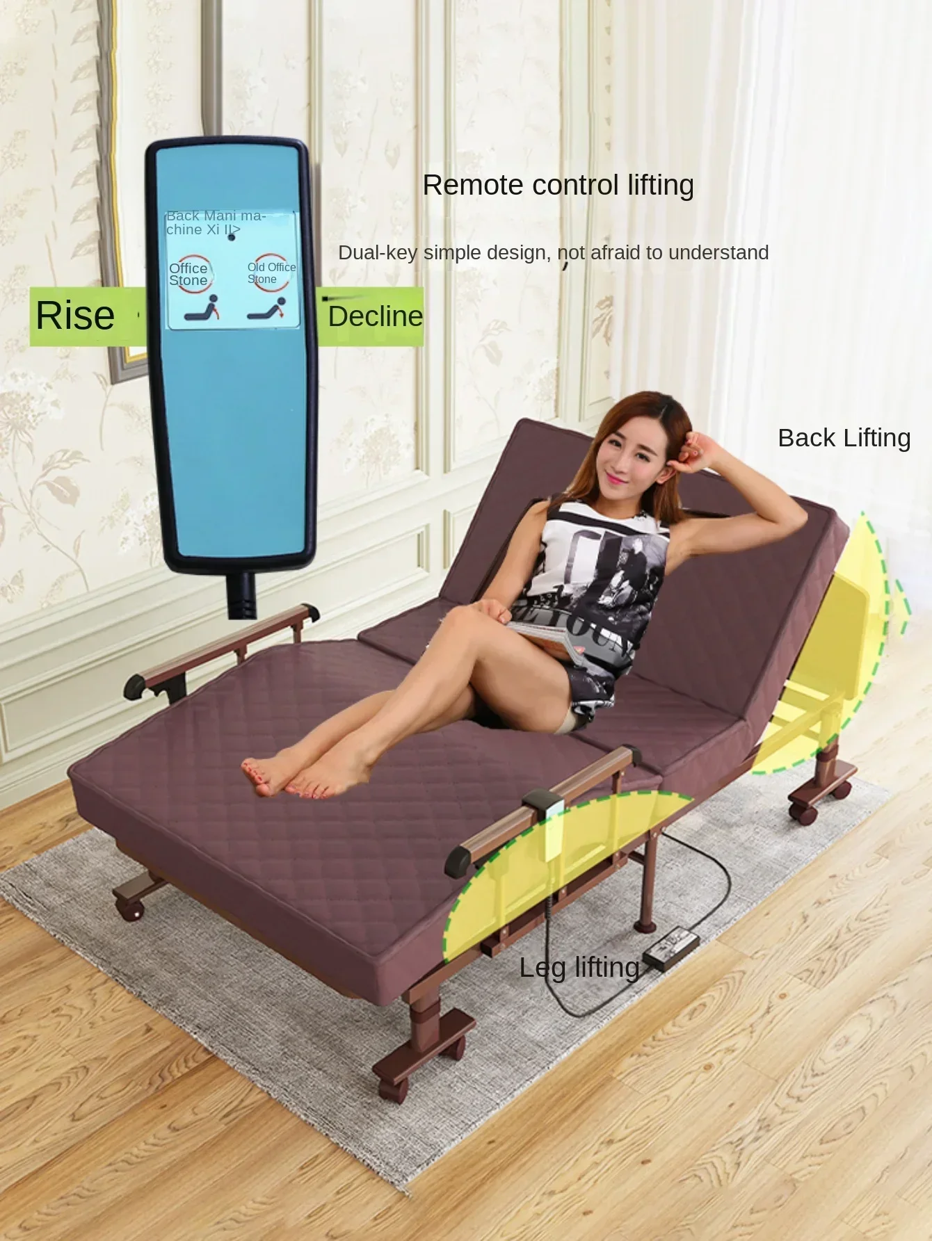 Adjustable Electric Folding Bed with Remote Control Lifting Backrest for Elderly and Pregnant Women