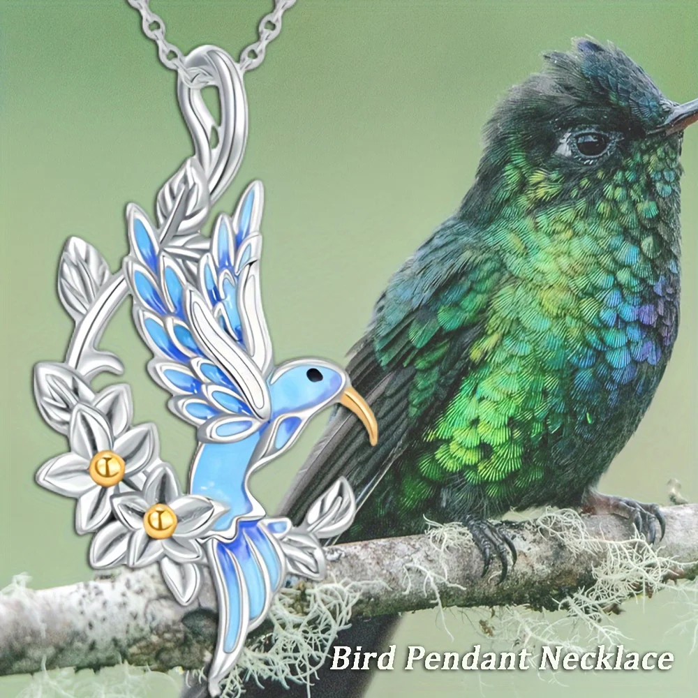 Stylish and Exquisite Oil-drop Enamel Craft Blue Elegant Hummingbird Pendant Necklace, A Perfect Gift for Family and Friends