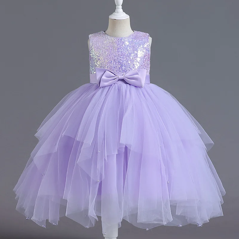 3 5 to 10 Years Flower Girl Elegant Luxury Sequin Hallowe Dresses Kids Bridesmaid Wedding Party Prom Lilac Gala Birthday Clothes