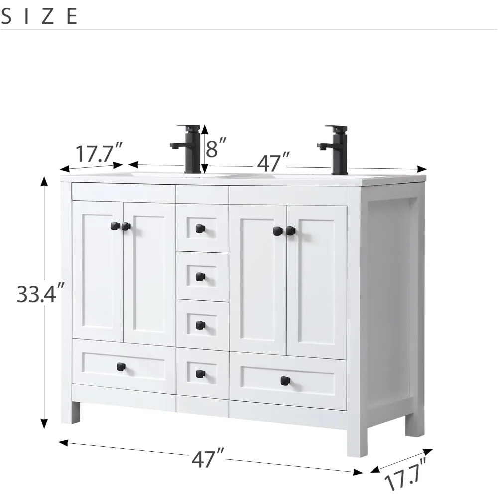 48” Bathroom Vanity, with Sink,with 2 Resin Basin Sinks Top, Faucet and Drawers,  Modern Painted Bathroom Storage Cabinet