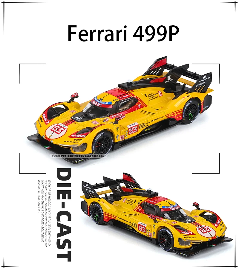 Bburago 1:43 Le Mans Ferrari 499P 2024 488 250 512 Alloy Luxury Vehicle Diecast Pull Back Cars Model Toy Collection Gift