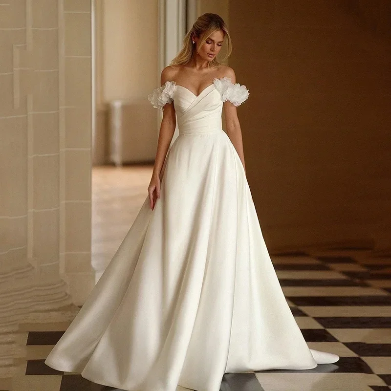 

Customize A-Line Wedding Dresses Women Sweetheart Princess Bridal Dress Floor Length Boho Beach Sweep Train