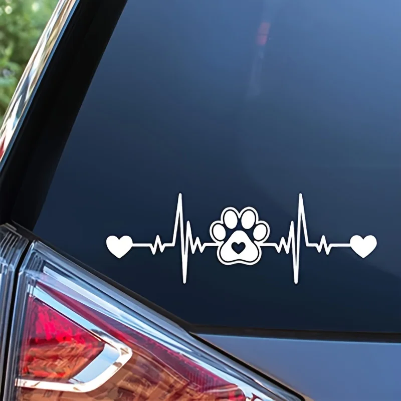 Dog Paw Heartbeat Car Decal Sticker Cars Trucks Vans Walls Laptop White 7.5 X 2.5 Inches