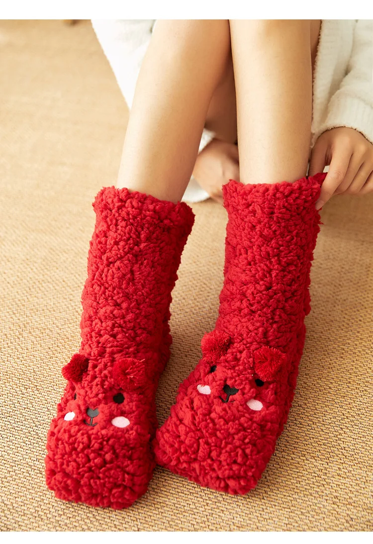 Mntrerm Bodensocken Damen Herbst und Winter Plus Samt Korallen Fleece Hausschuhe Hausschuhe Schneesocken Entbindung Teppichsocken – Detail 7