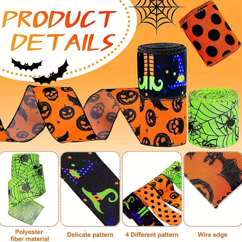 5Yards Halloween Decoration Supplies Spider Web Pumpkin Dot Print DIY Sewing Crafts Handmade Ribbon