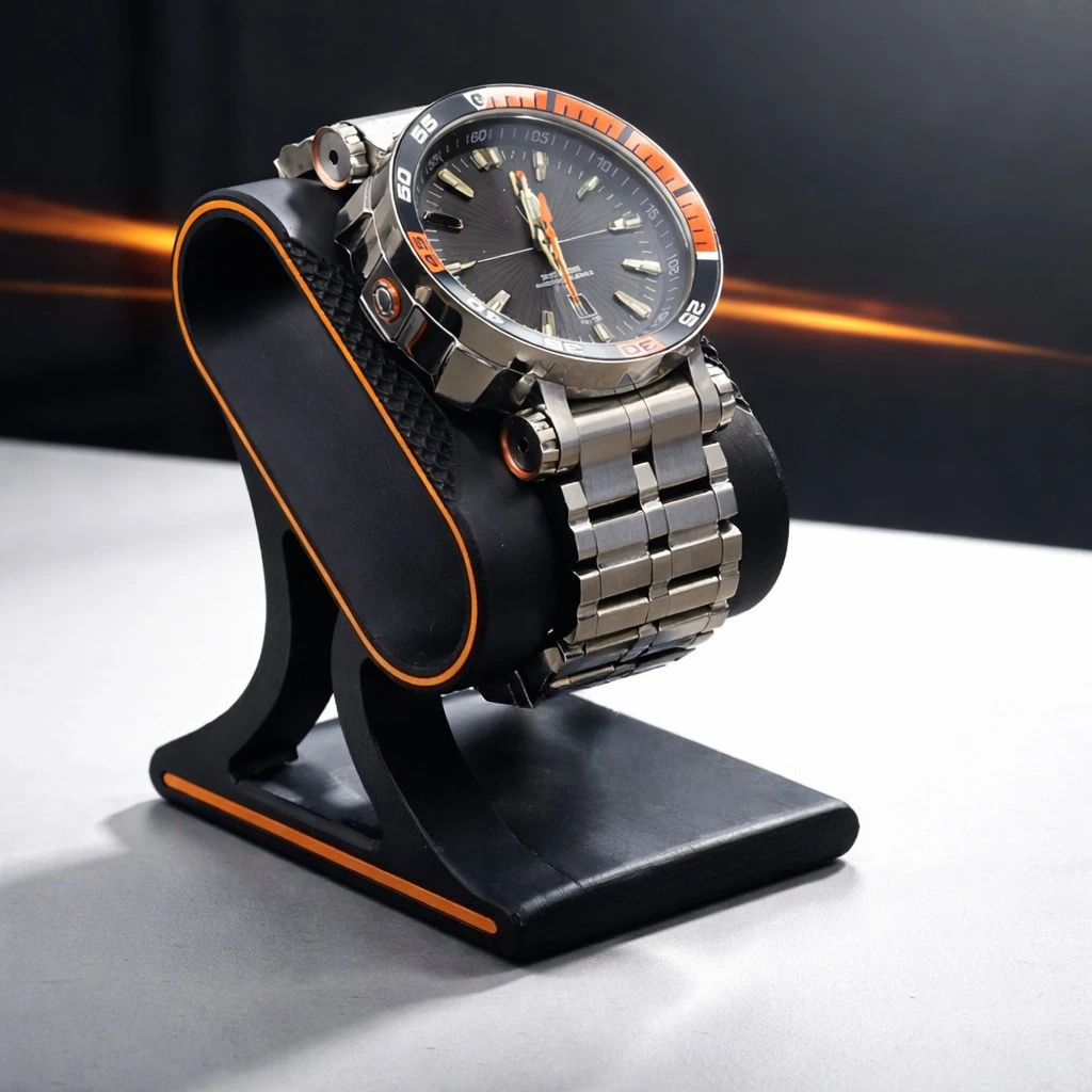 Elegant 3D Printed Watch Holder, solid base for safe placement, practical organizer for bedroom and office surfaces