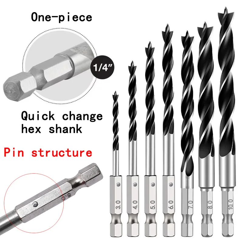 3/4/5/7 szt. 1/4 "uchwyt sześciokątny trzypunktowe specjalne wiertło do obróbki drewna 3.0mm-10mm HSS perforowanie wiertarka elektryczna głowica obrotowa