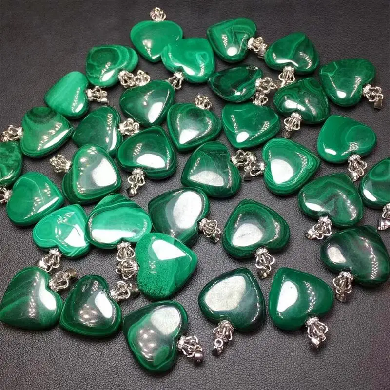 s925 Natural Malachite Heart Pendant Crystal Healing Fashion Women Jewelry DIY Necklace Romantic Valentine's Day Gift 1pcs