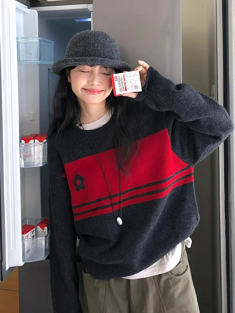 

Loose Fit round Ne Striped Knitwear Women's Casual Sle Outerwear Soft Comfortable Long Sve T-irt Sle Thermal Top