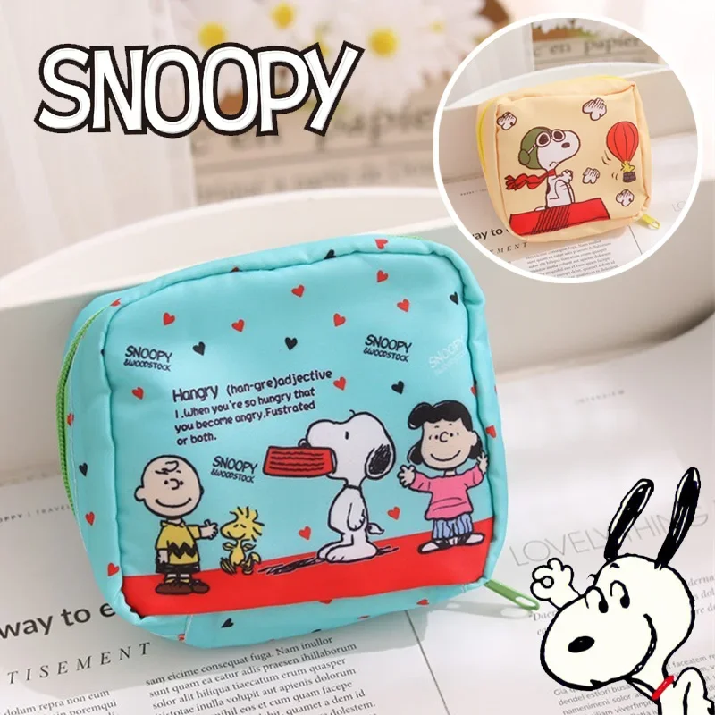 Snoopy-Bolsa de almacenamiento de tampones de dibujos animados para mujer, bolsa de almohadilla sanitaria, servilletas, bolsas de cosméticos, bolsa