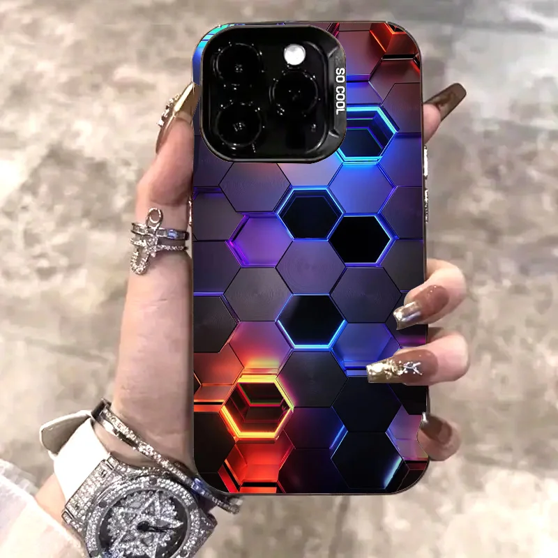 

Neon hexagonal matrix phone case for iPhone 17 16 15 14 13 12 11 Pro/ Max/Plus shock-proof rear cover anti-fingerprint