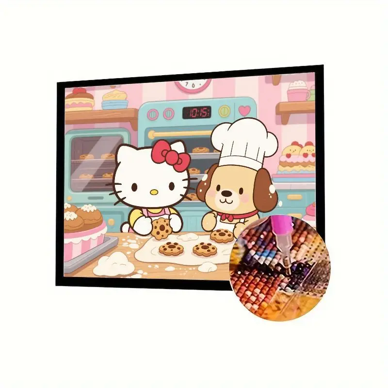 

1 шт. 5D набор для алмазной живописи «сделай сам» — мультфильм «Hello Kitty» и помпонами, печенье для выпечки, кухонная сцена — полная дрель, вышивка стразами