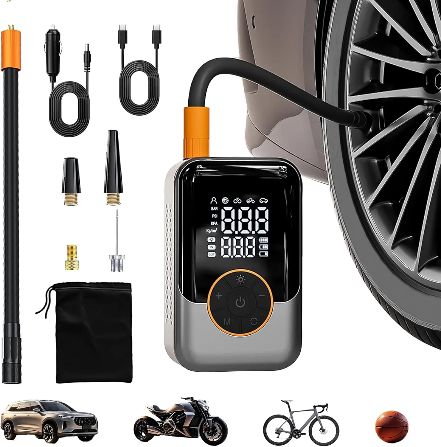 

Cordl Portable Tire Inflator, 150PSI Digital Gauge, LED Light, Rechargeable 12V DC Dual Mode