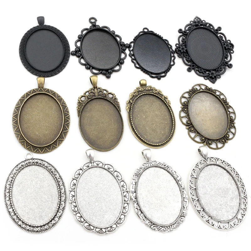 

5pcs 30x40mm Inner Size Antique Silver Plated and Bronze and Black Cabochon Base Setting Charms Pendant