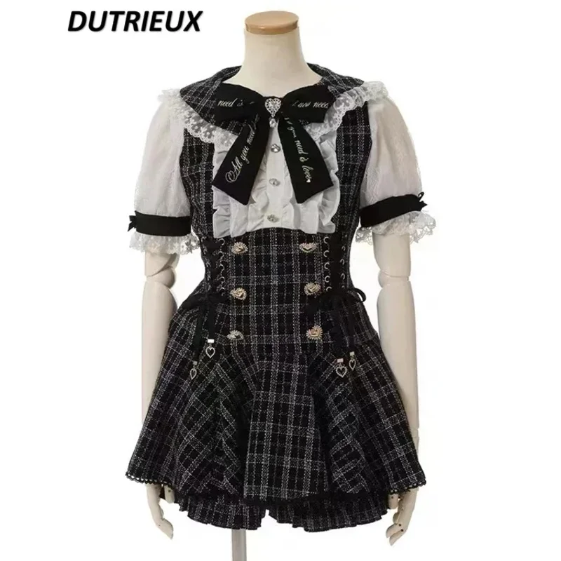 

Lolita Clothes Japanese Mine Mass-Produced Short-Sleeve Shorts Set Women Sweet Cute Doll Collar Shirt Dress Two-Piece Suitc;8,k'