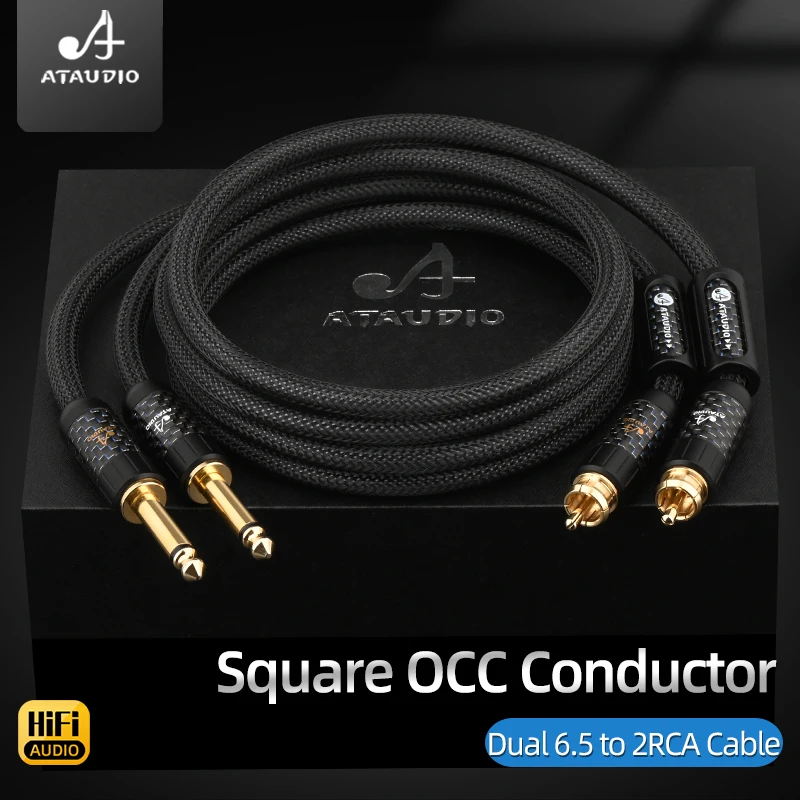 Cable de Audio ATAUDIO Dual de 6,5mm a doble RCA para amplificador mezclador 2RCA a doble conector TS de 6,5mm Cable de Audio cuadrado OCC Core