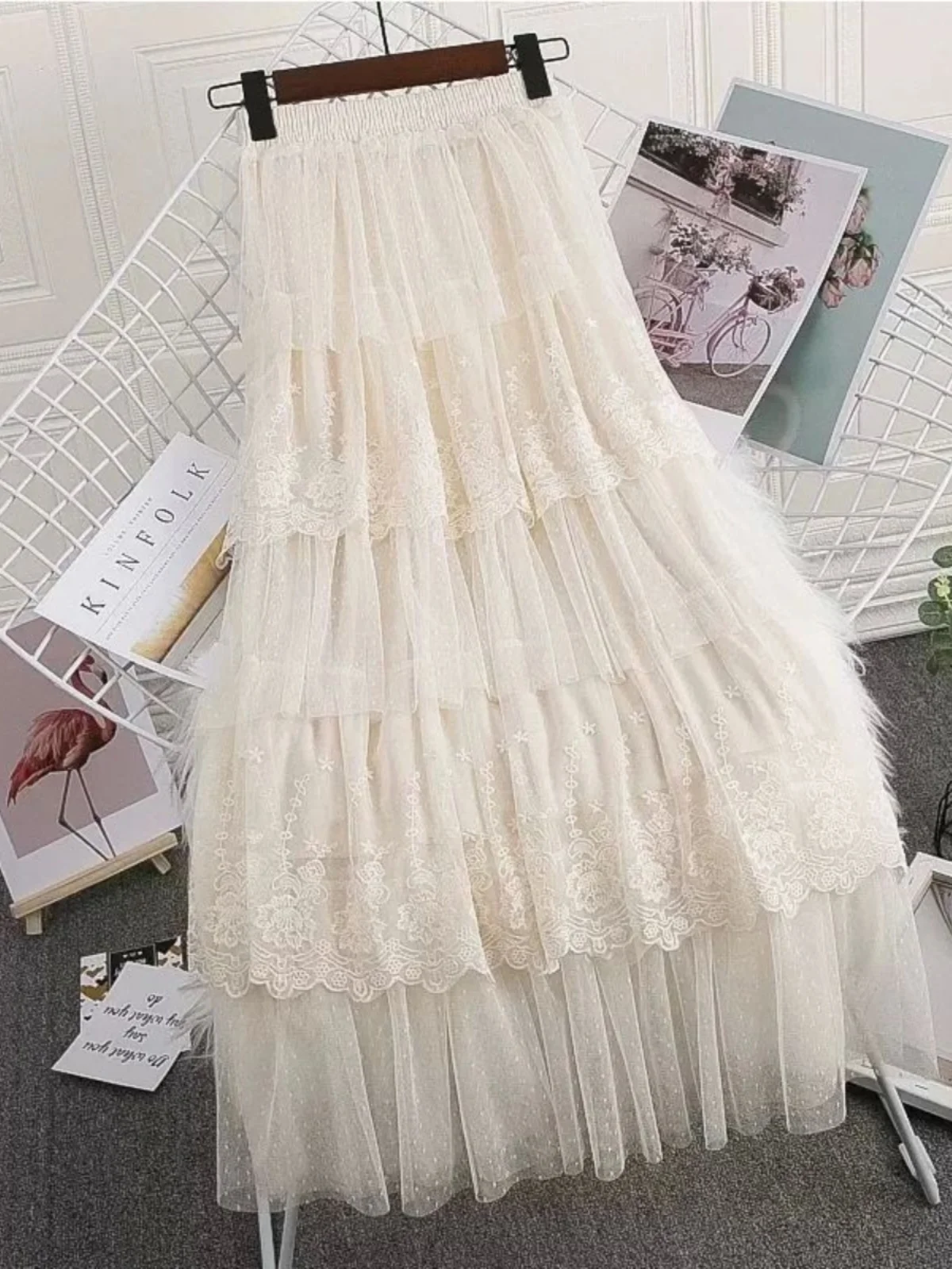 

Длинная юбка-тортик с высокой талией, женская уличная юбка-миди, европейский и американский дизайн, трапециевидный силуэт цвета