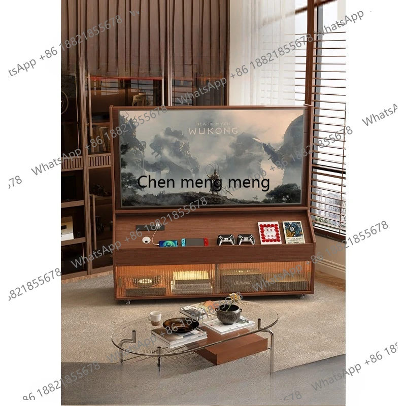 

Solid wood removable TV cabinet living room household small apartment floor storage TV bracket