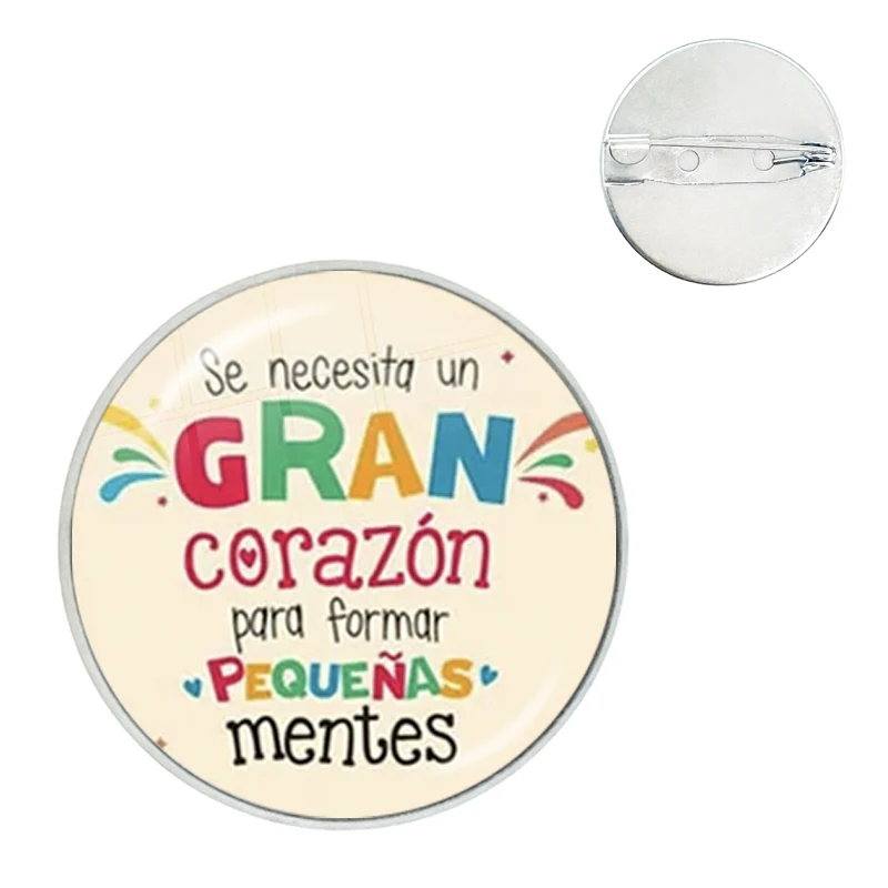 Broches en verre imprimées de dessin animé pour hommes et femmes, épingles cadeaux pour enseignants, pomme, coeur, arc-en-ciel, café, badges heureux pour la journée des enseignants, 2024