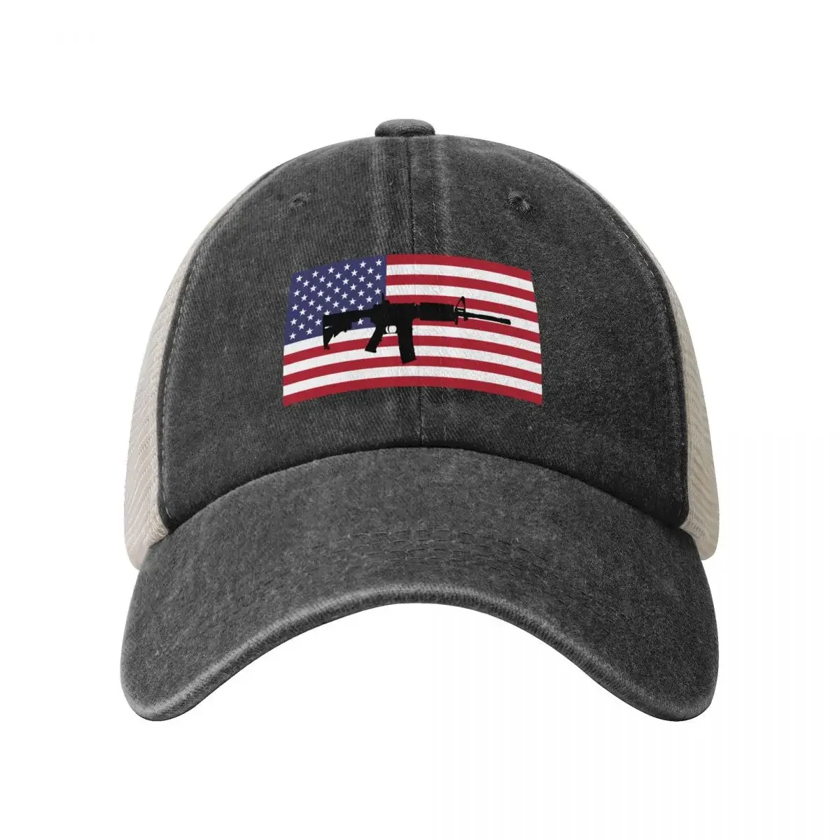 M4 rifle with American Flag Baseball Cap Trucker Cap Hip Hop Beach Outing Boy Women's