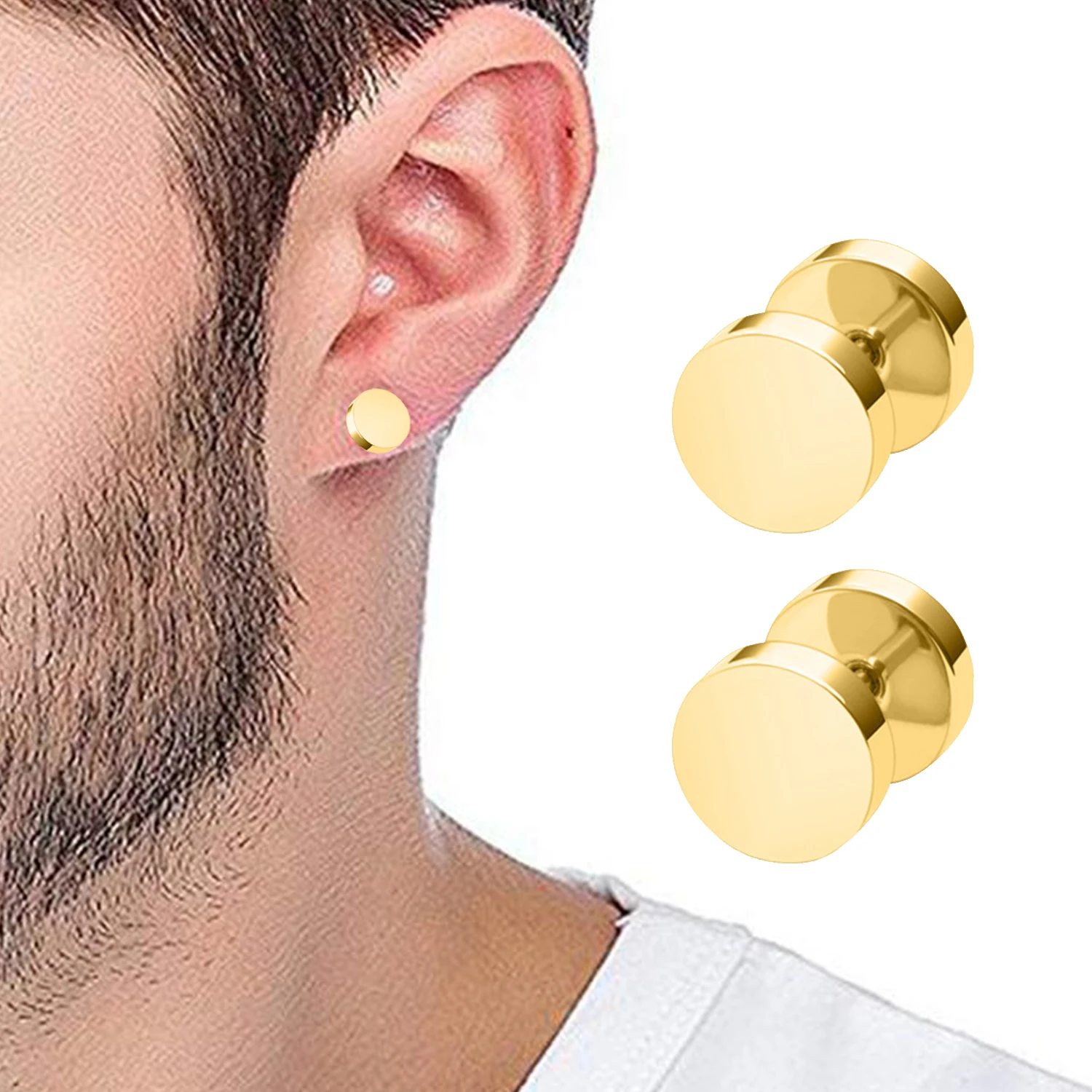 1 Pair Punk Men Women Stainless Steel Barbell Stud Earrings Hip Hop Dumbbell Body Piercing Jewelry