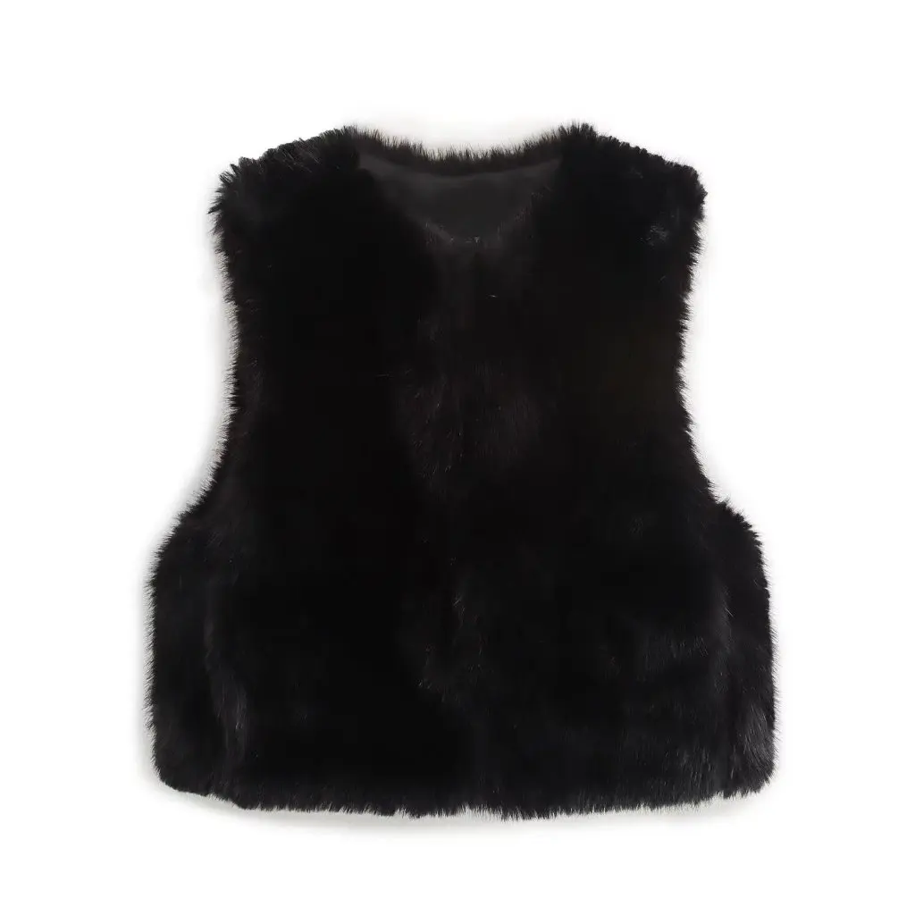 

Women's Fashion Artificial Leather Effect Short Vest Sleeveless Coat Autumn Winter Warm European Style