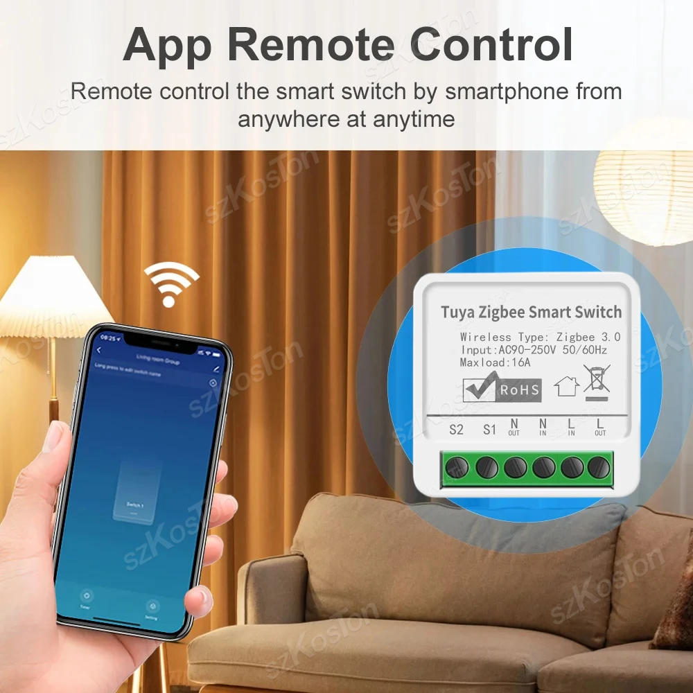 Tuya Zigbee 3.0スマートスイッチモジュール,日曜大工ブレーカ,ミニリレー,ライフアプリ,タイマー,音声制御,Alexa, Google, 16Aで動作