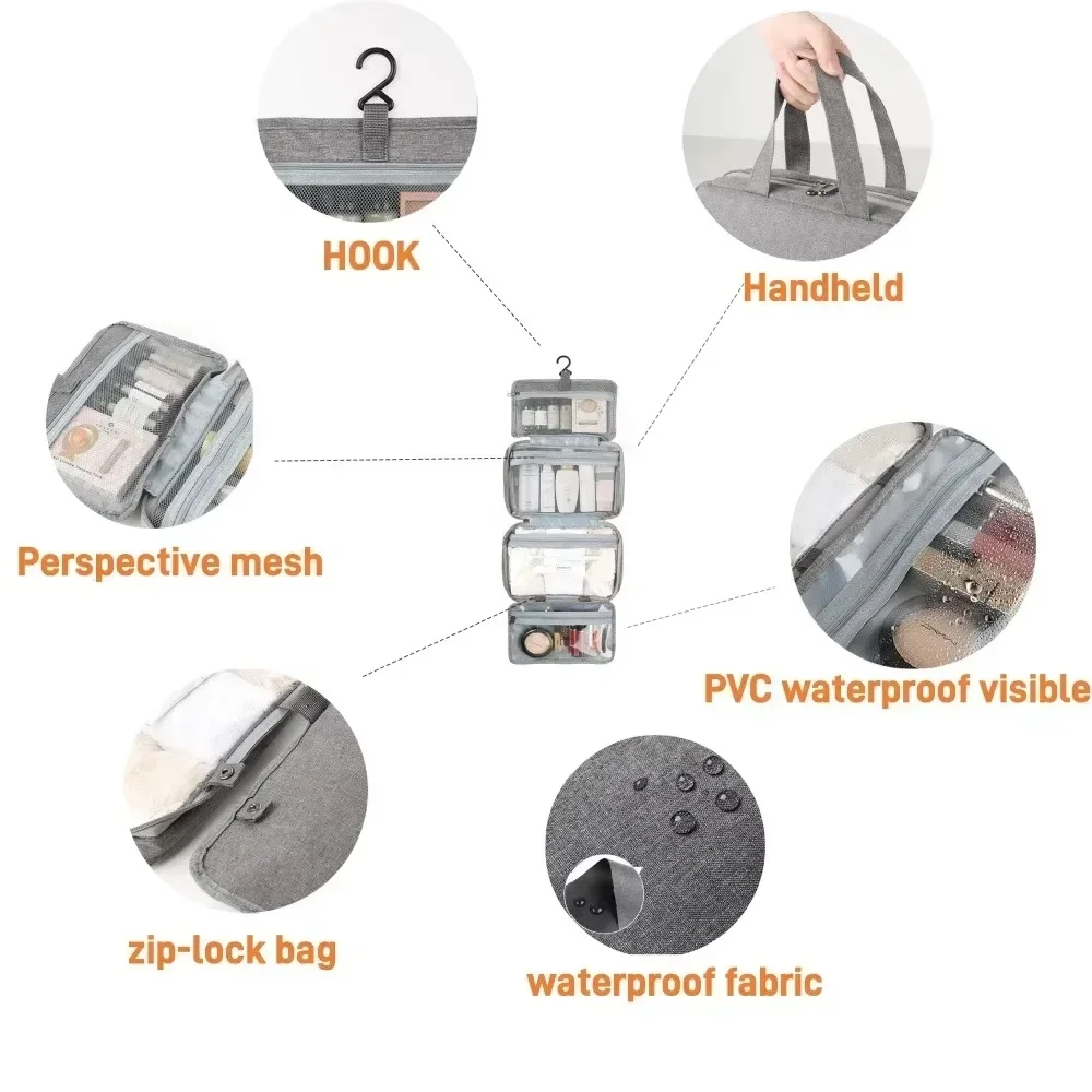 Waterproof Foldable Travel Toiletry Bag Wet-Dry Separation Cosmetic Organizer for Women, Portable Makeup Storage Pouch