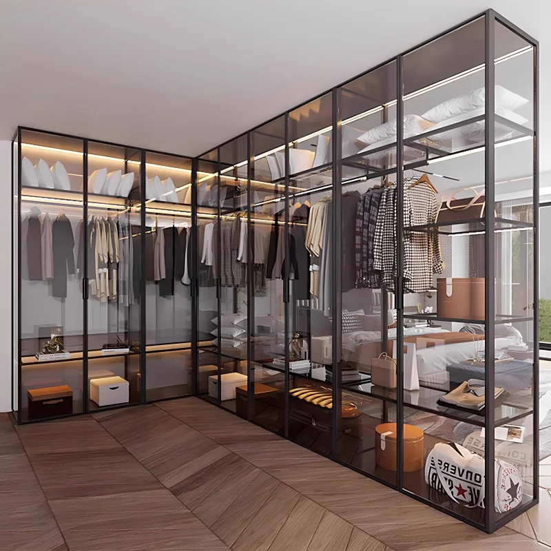 New Design Modern Luxury Rocking Door Wardrobe, Durable and Equipped with LED Sensor Lights, Suitable for Bedroom Furniture
