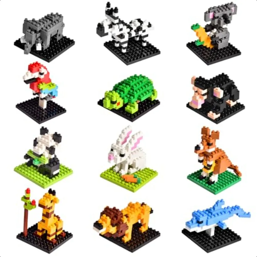 FUN LITTLE TOYS Faveur de fête pour mini animaux blocs de construction ensembles sacs cadeaux bourrages pour enfant petits jouets prix 12 Pack anniversaire