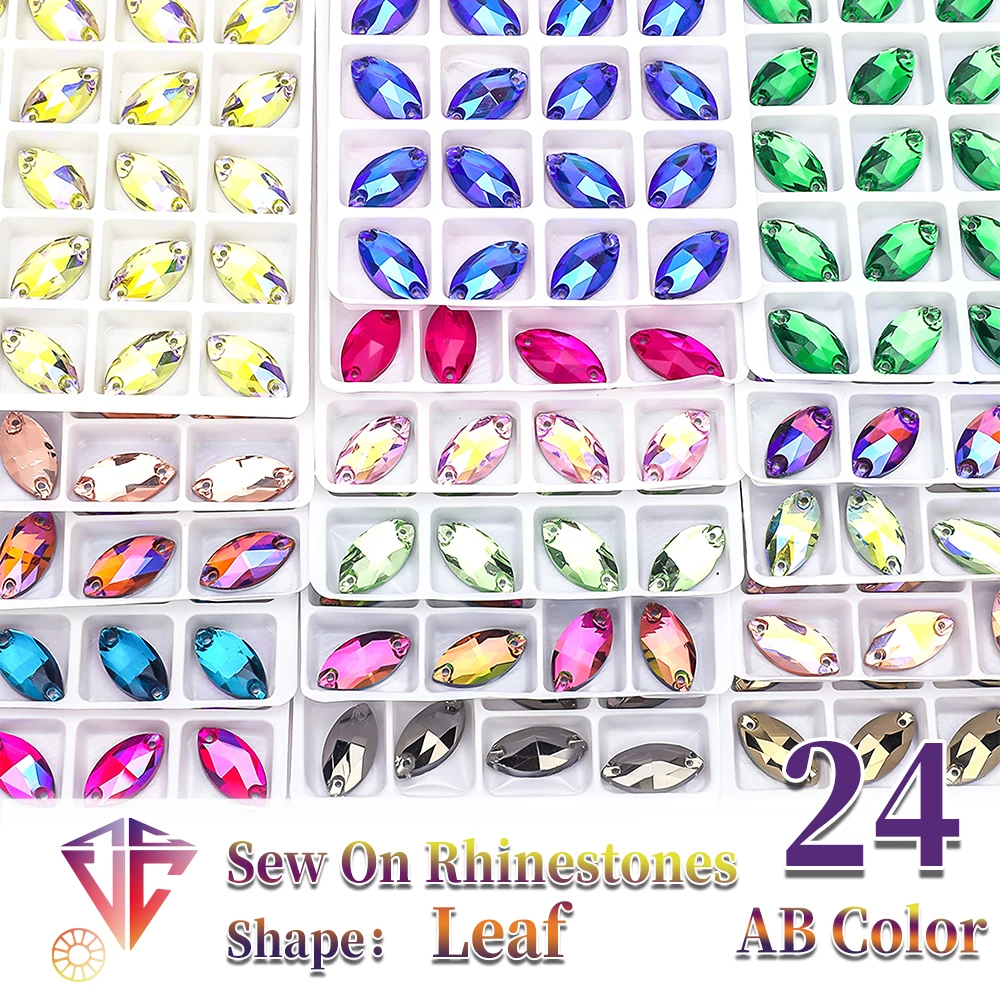 VC Sew On AB Rhinestone Leaf Shape Flatback Glass Crystals For Clothing Wedding Dresses Shoes Bags All For Decoration DIY