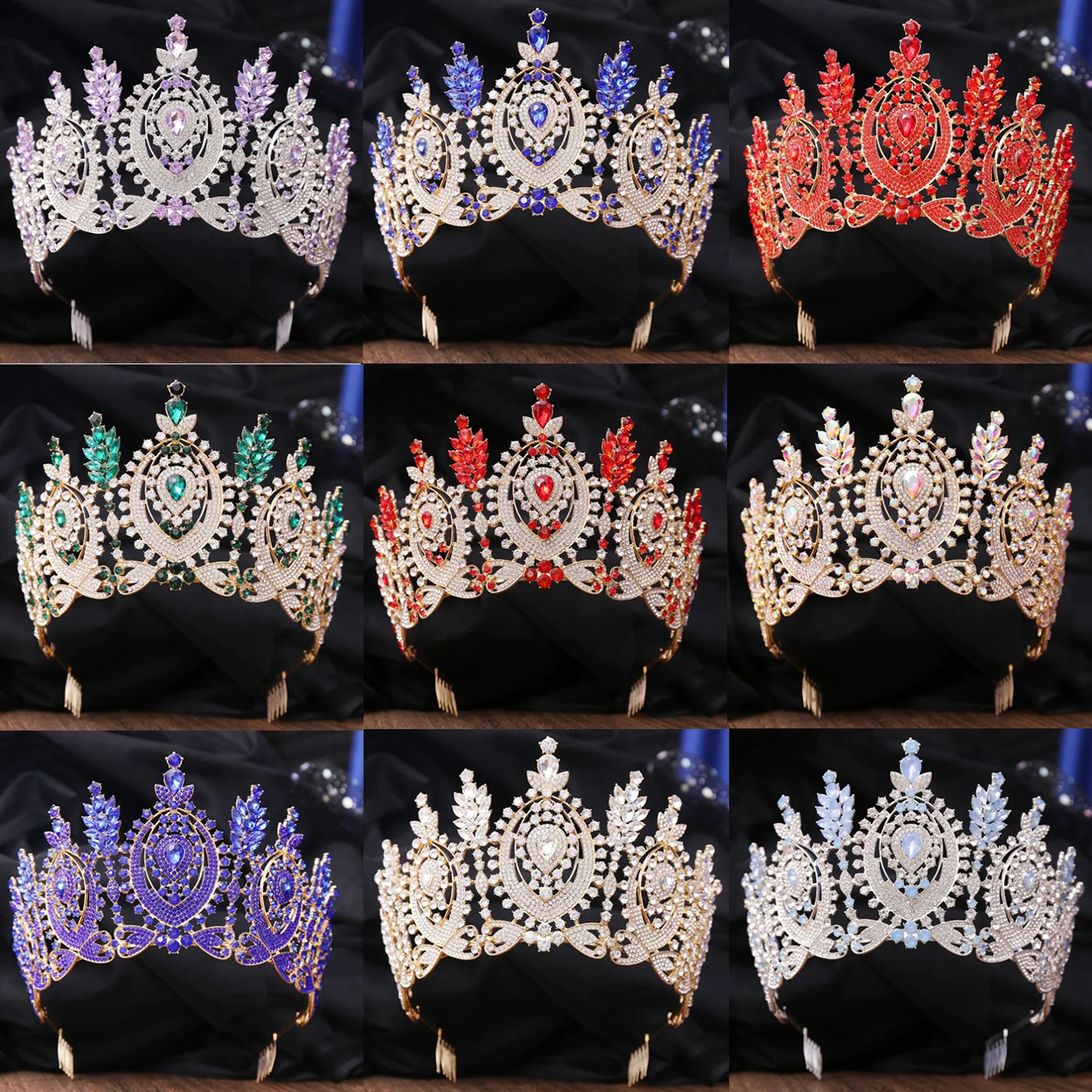 

Wedding Tiara Crown Hair Comb Baroque Headwear with Sparkly Rhinestones for Masquerade Ball Banquet Cosplay